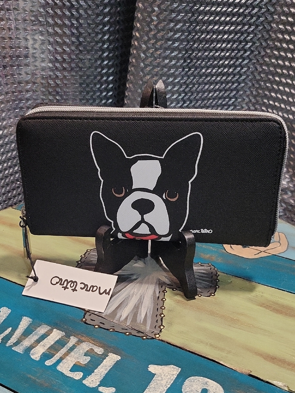 Marc Tetro Black Boston Terrier Zip Wallet